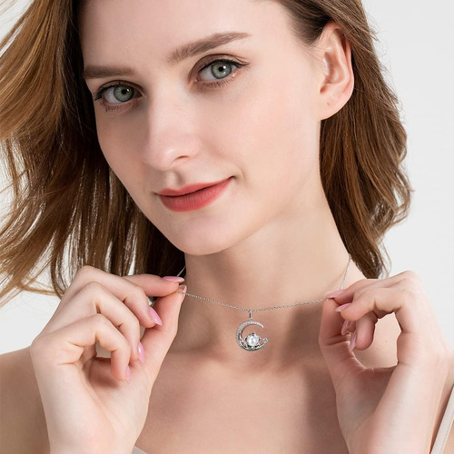 Collar De Perlas Con Piedra Natal De Junio De Plata De Ley 9