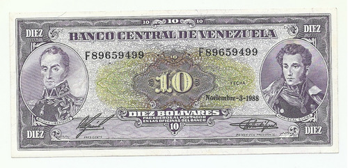 Billetes Bs. 10 F8 Noviembre 3 1988 Xf