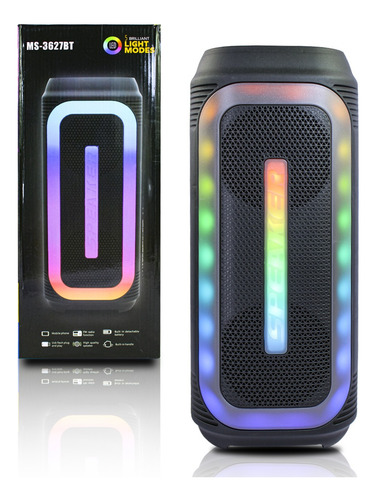 Parlante Inalámbrico Bluetooth 2 X 4 Con 5 Modos De Luz Rgb Negro