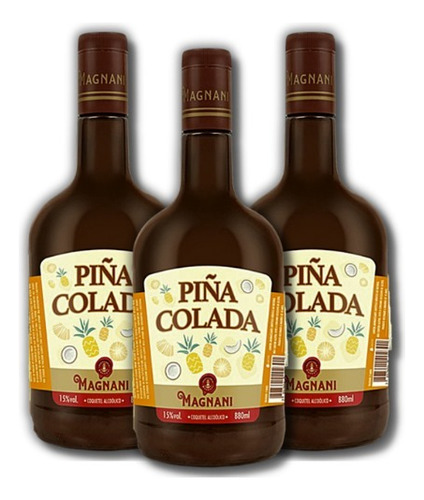 Licor Pina Colada Magnani 880 Ml Garrafa De Vidro Kit Com 3
