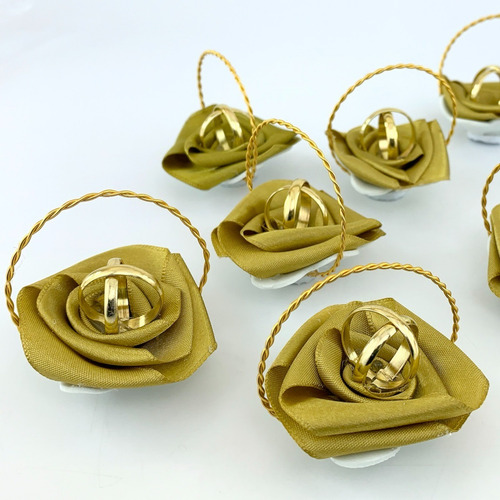 Lembrancinha Casamento Cestinha Alianças Dourado Kit Com 25
