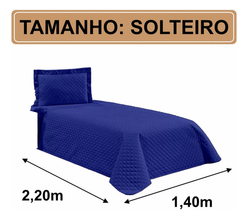 Kit Cobre Leito Colcha Para Quarto Cama Solteiro Matelassê 2 Peças Menino Menina Empório Luz Cor Azul