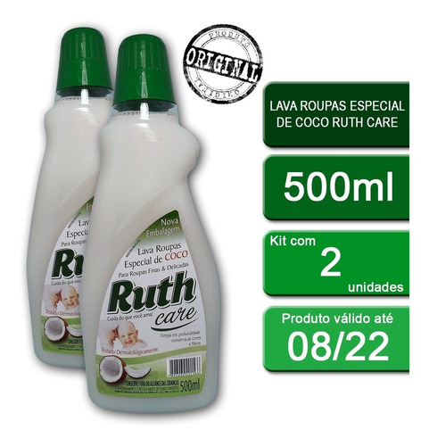 Kit C/2 Lava Roupas Líquido Ruth Care Coco 500ml