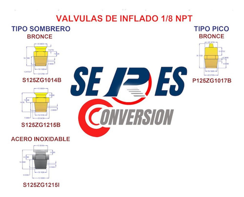 Valvula De Inflado 1/8 Tipo Pico Cuerda Npt Bronce