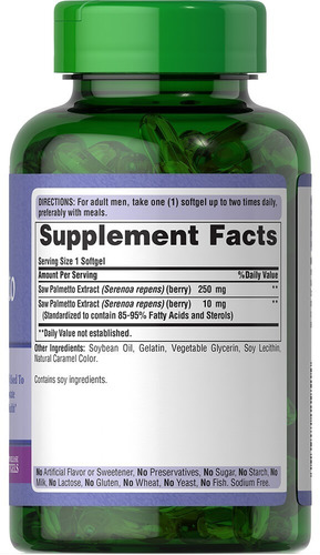 Imagen 3 de 3 de Saw Palmetto Apoyo Prostata -180 Softgels Producto Americano