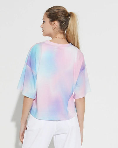 Imagen 2 de 5 de Remera System Print Issey Celeste Diseño Abstracto Mujer