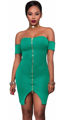 Sexy Vestido Verde Strapless Cierre Frente Antro Moda 22951 | Meses sin  intereses