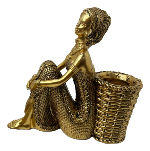 Estatuilla De Señora Africana, 16,8x6,1x16,7cm Dorado