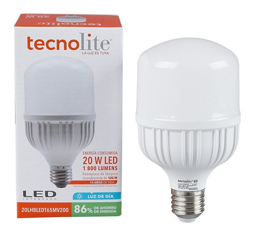 Foco led Tecnolite 20LHBLEDT65MV200 Globo color blanco 20W 6500K 1800lm
