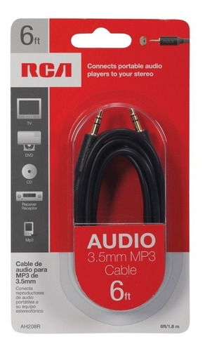 Imagen 5 de 7 de Cable De Audio Auxiliar Jack 3.5 1.8mts Marca Rca Ah208r