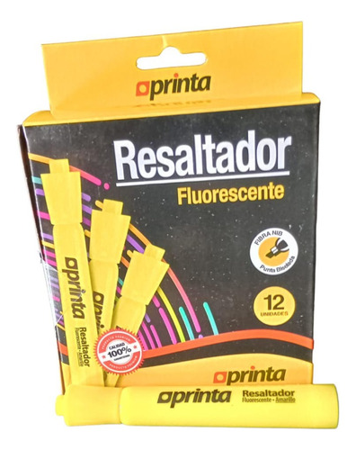 Caja De Marcadores Resaltadores Amarillos Printa