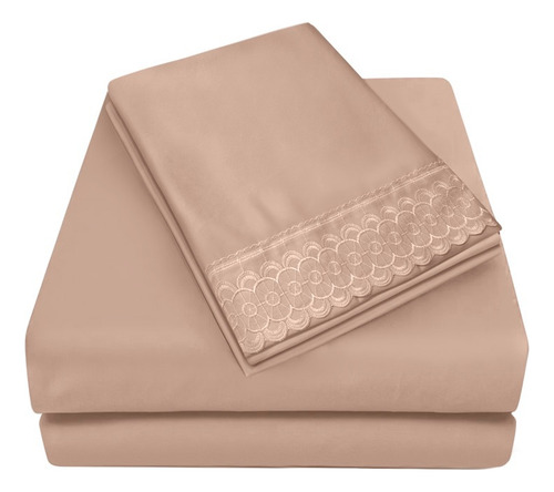 Juego De Sabanas Matrimonial Tabaco Bordadas Elefantito Color Marrón Claro Diseño De La Tela Liso