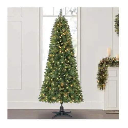 Pinheiro de Natal com luzes mudando de cor, fino, giratório de 2,28 m