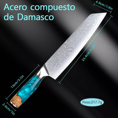 Cuchillo De Chef Damasco Con Mango De Resina.