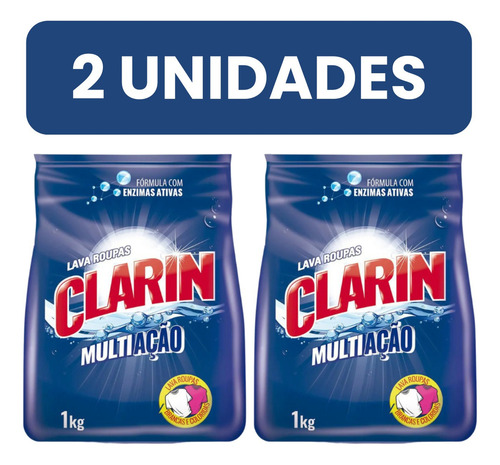 Kit 2 Sabão Em Pó Clarin Roupas Brancas E Coloridas Pct 1kg