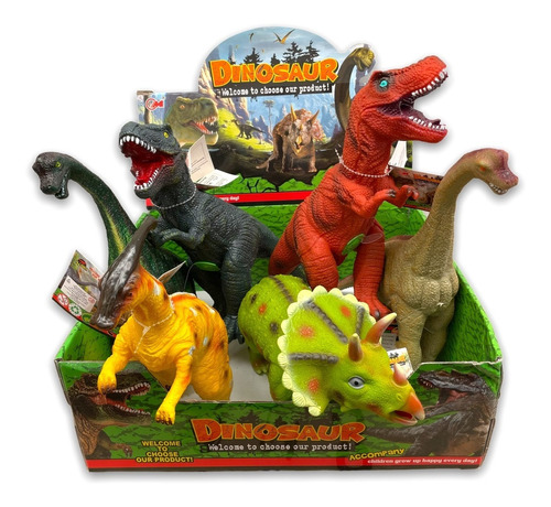 Caja 6 Dinosaurios Goma Con Sonido 30-40 Cm Cada Uno