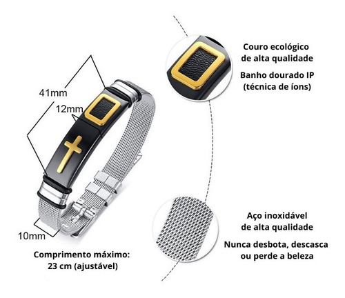Imagem 5 de 5 de Pulseira Masculina Bracelete Cruz