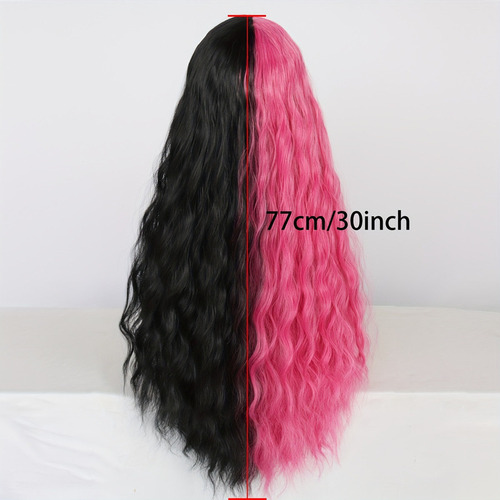 Peluca Larga Mitad Negra Mitad Rosa De Para