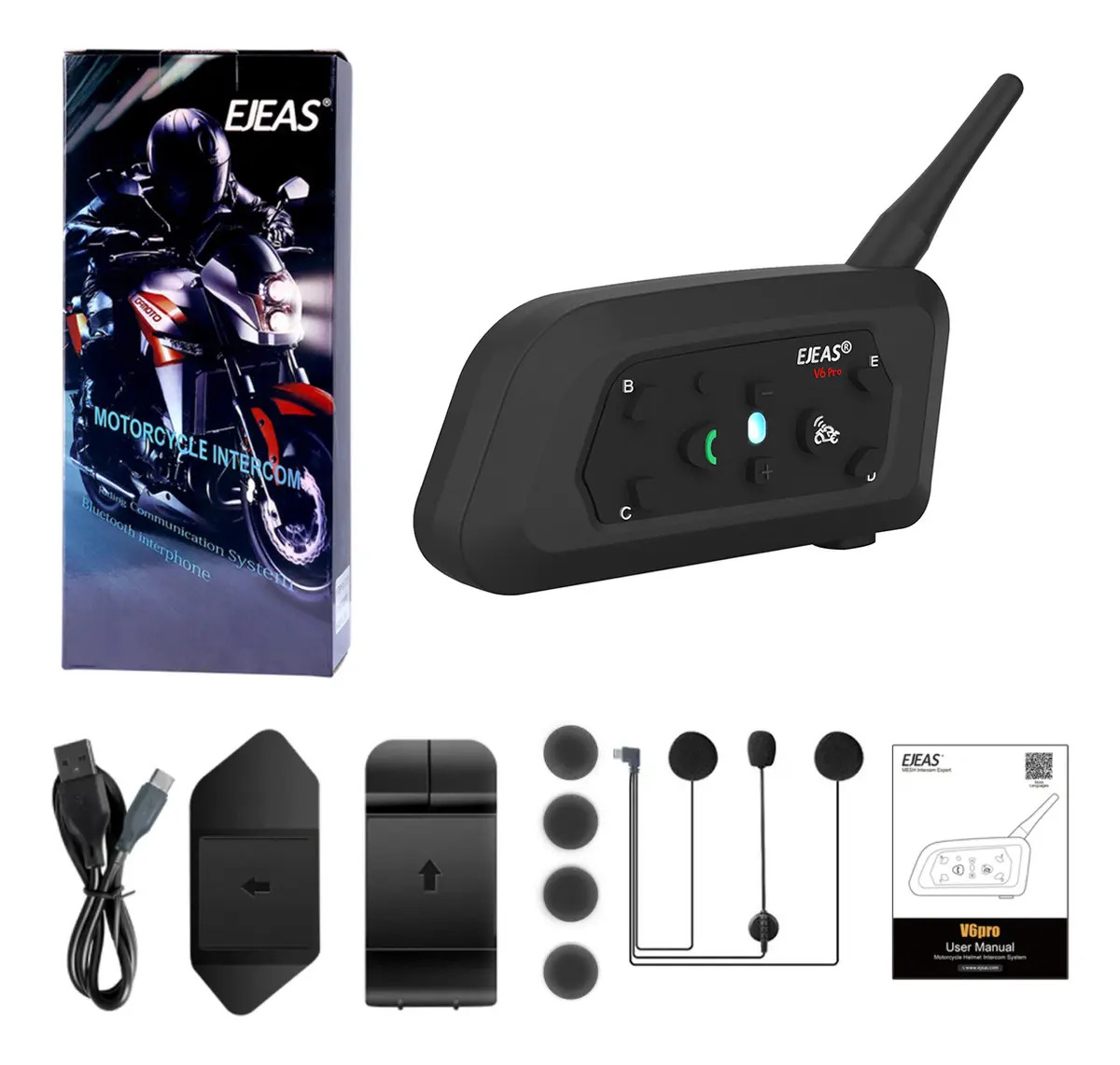 Intercomunicador Ejeas V6 Pro + para Casco de Moto con Bluetooth 5.1 y Alcance de 1.2 km