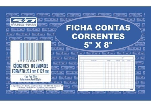 Ficha Conta Corrente 5x8 100 Folhas São Domingos
