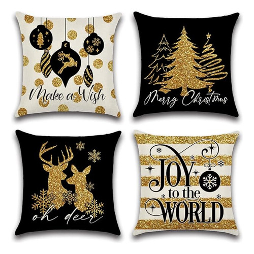 Juego De 4 Fundas De Almohada Doradas De Navidad De 18 X 18