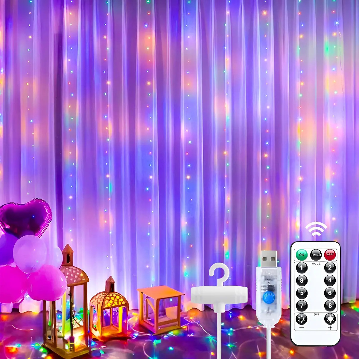 2 Piezas Cortinas Serie Luces 300 Led Decorativas Usb 3x3m color Ununmx