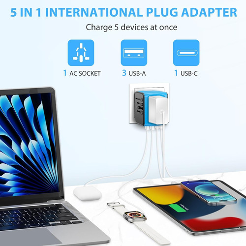 Cargador Adaptador Universal De Viaje Global Con 4 Usb
