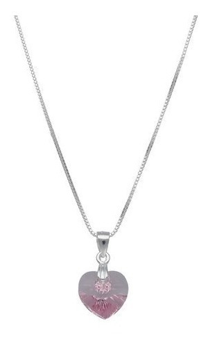 Collar De Plata Corazón Cristal Swarovski® Rosado Ley 925