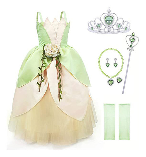 Vestido Da Princesa Tiana Frog Girls Princesa Cosplay El