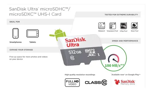 Cartão Memória Microsd Sandisk 512gb Micro Sd Ultra 100mbs