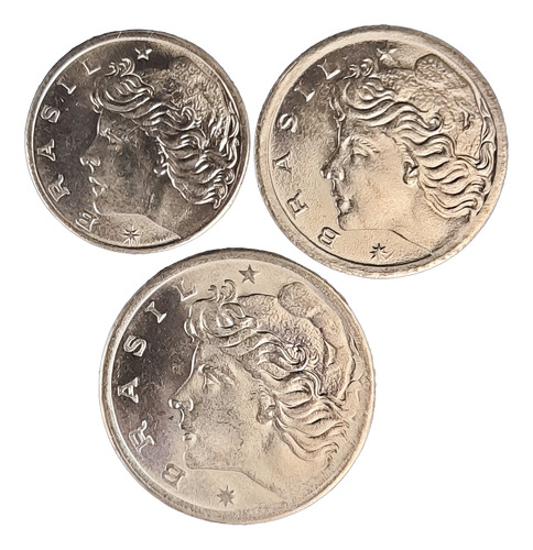 Lote 201 - 3 Moedas Fc 1, 2 E 5 Centavos 1975 Cruzeiro Novo
