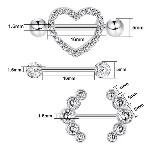 GENERICO 14 Piezas Piercing Pezon Nipple Set Corazon Y Varios 14G