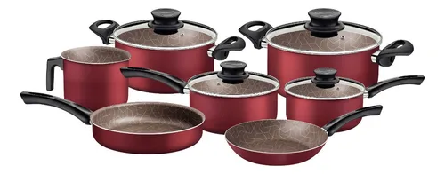 comprar Jogo de Panelas Tramontina Paris em Alumínio com Revestimento Interno e Externo Antiaderente Starflon Max Vermelho 7 Peças