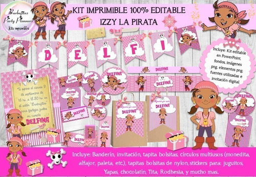 Kit Imprimible Candy Bar Izzy La Pirata 100% Editable