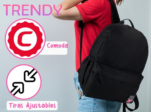 Mochila De Mujer Tela Resistente Liviana Organizador Cartera Color Rosa