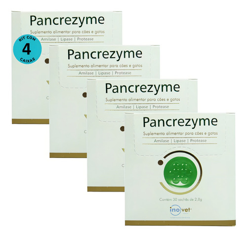 Kit 4 Pancrezyme P/ Cães E Gatos 2,8g C/ 30 Sachê- Inovet