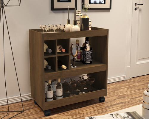 Aparador Decoração Barzinho Multi Uso Com Rodinhas - Canela