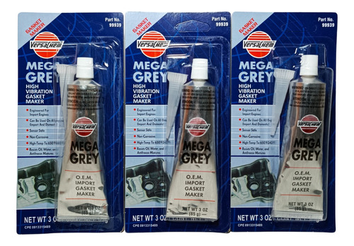 Pack 3 Silicones Gris Mega Grey Alta Temperatura Versachem