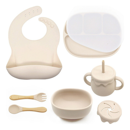 7 Utensilios, Plato, Cuchara, Babero, Tazas Con Pajita
