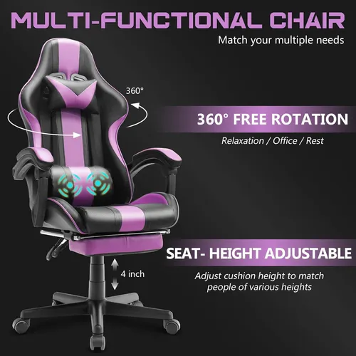 Silla De Juego Ferghana Púrpura Ergonómica Ajustable