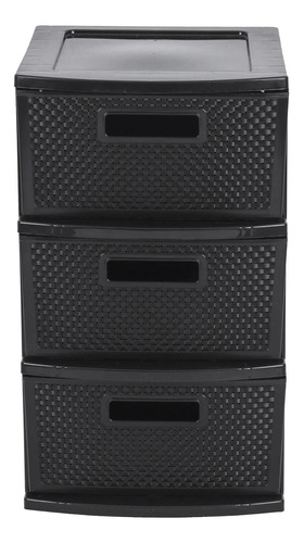 Gaveta Cajonera 3 Cajones Simil Rattan Negro