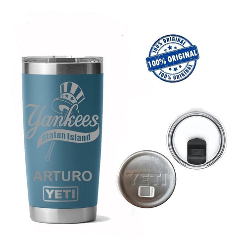 Termo Yeti Rambler 20oz Tumbler Con Grabado Color Azul Inicial