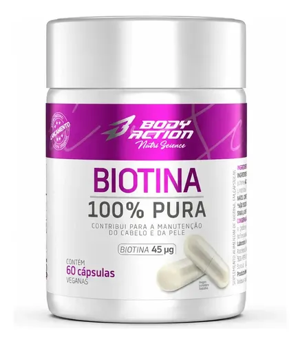 BIOTINA 100 PURA BODYACTION 45MCG 60 CAPS VEGANAS SEM SABOR