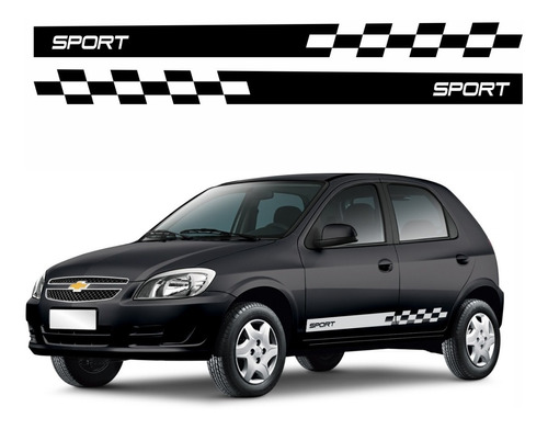 Kit Adesivos Faixas Laterais Chevrolet Celta Sport - Preta Cor PADRÃO