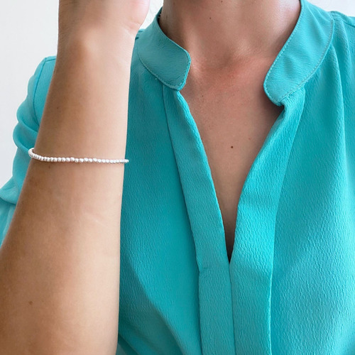 Imagen 5 de 10 de Pulsera De Plata 925 Bolitas De 2.5mm Elástico Mujer Agálea