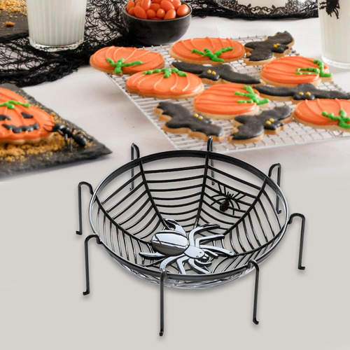 Cesta De Telaraña Para Dulces De Halloween Negra Con Soporte
