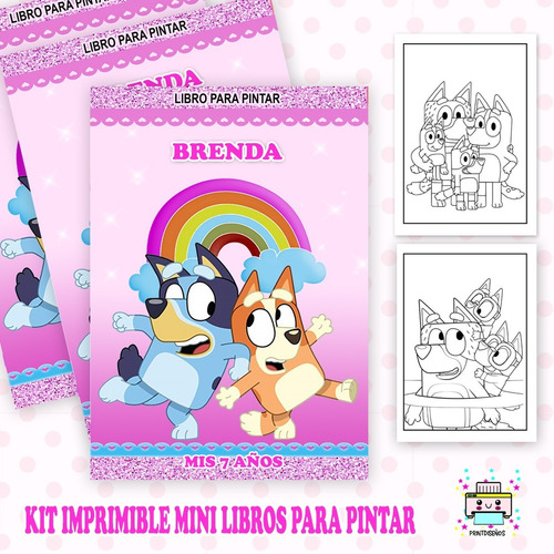 Kit Imprimible Mini Librito Personaliza Pintar Bluey Niña