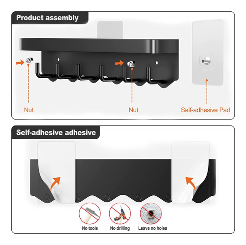 Estante De Pared Con 6 Ganchos Multifuncional Autoadhesivo