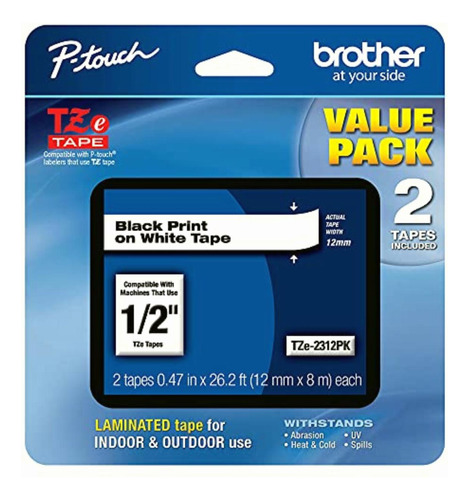Brother Laminated Black On White Tape 2pack (tze2312pk)