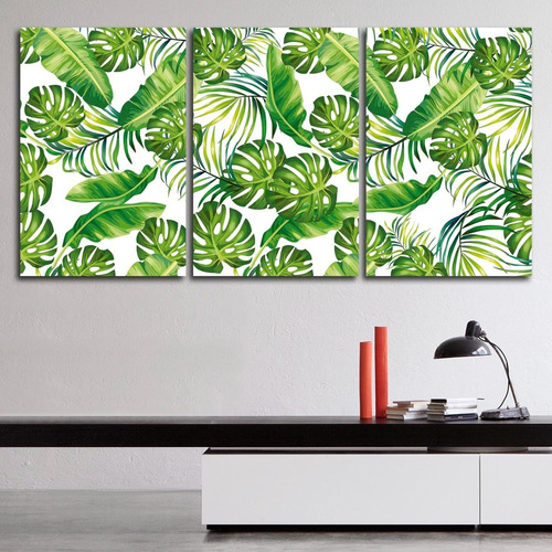 Cuadros Trípticos Hojas Tropicales (120x60cm)